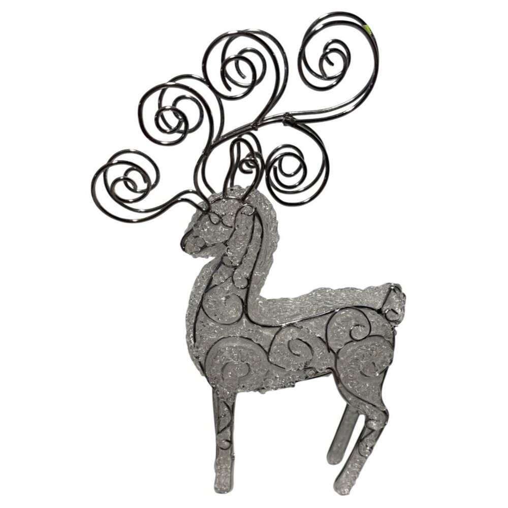 Wire Spiral Antler Reindeer Decorative Clear & Silver 8.75" Tall Christmas Decor